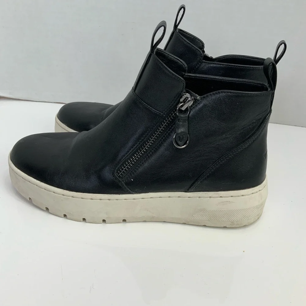 Vionic Sz 6 Brinkely Black Leather Sneaker Boots Platform Booties Zipper Casual
